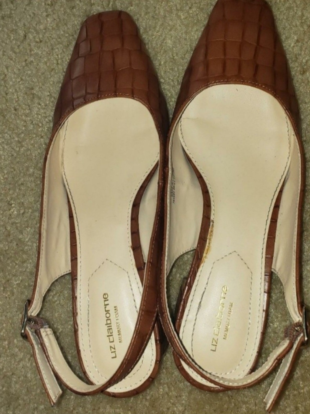Women's Sz 8 Vintage Liz Claiborne Cognac Croc-Embossed Slingback Flats